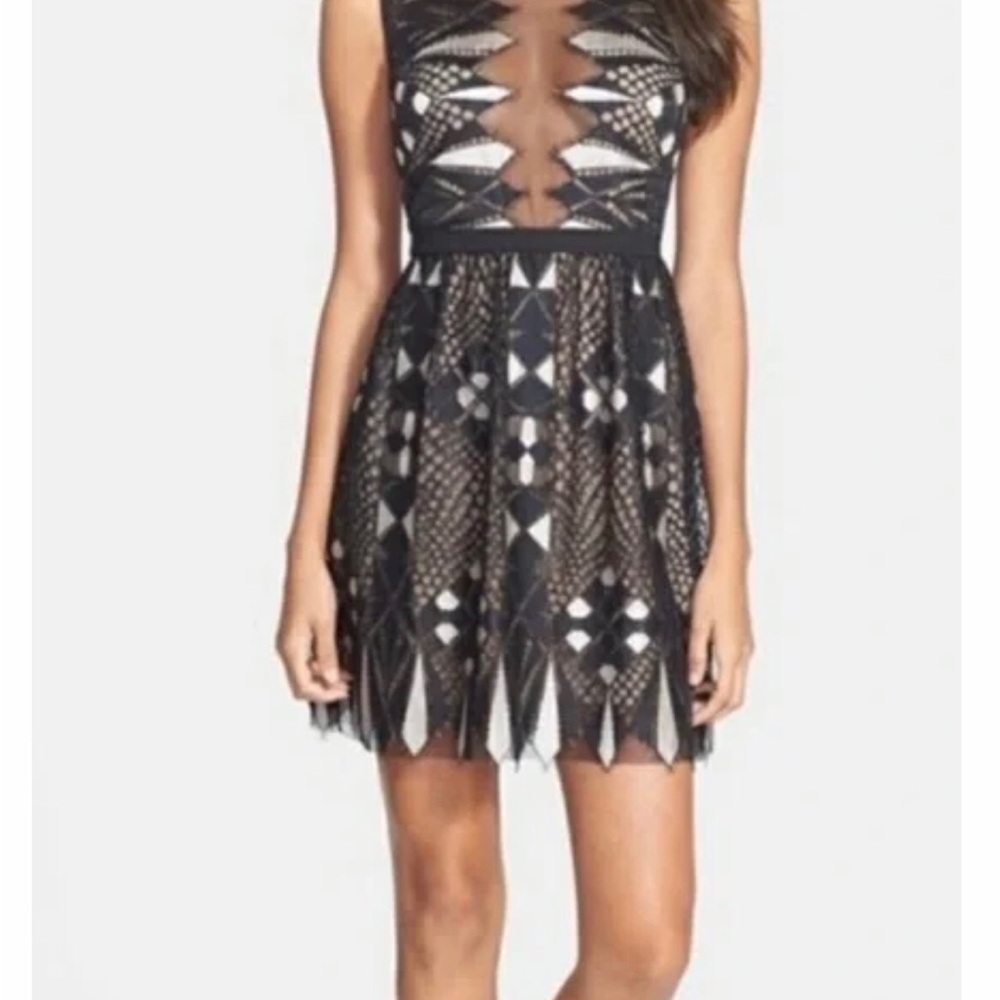 BCBGMaxazira Mesh Appliqué Black Party Dress